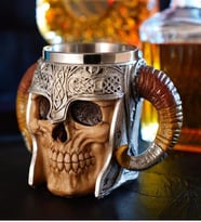 Ortaçağ Viking Savaşçı Kafatası Tasarımlı Kupa Bardak  Koleksiyonluk ve Tematik Hediye