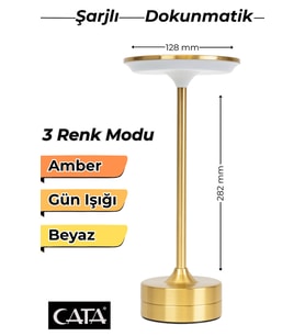 Şarjlı Masa Lambası, 3 Renk Modu, Dokunmatik, Modern Aydınlatma (Krem)