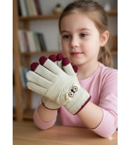 KİTTİ 25240-02 KIZ ÇOCUK ÖRME TRİKO ELDİVEN 9-12 YAŞ (Bej)