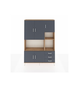 Arges Gardrop 9 Raflı 3 Çekmeceli 5 Kapaklı 132x30x195 Çam-Antrasit