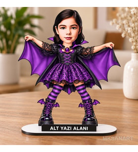 Cadılar Bayramı Karikatür MDF Temalı Kişiye Özel Karikatürlü 18 cm MDF Masaüstü Biblo - Masaüstü Hediye Kız