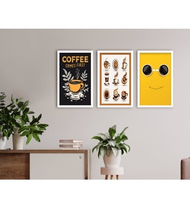 BK Home Coffee Tasarımlı Dekoratif 3’lü Ahşap Beyaz Çerçeveli Tablo-2