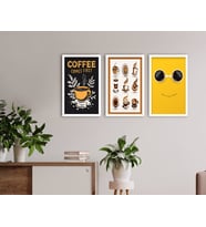 BK Home Coffee Tasarımlı Dekoratif 3’lü Ahşap Beyaz Çerçeveli Tablo-2