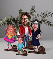 BK Gift Kişiye Özel 4’lü Aile Karikatürlü Ahşap Biblo Seti Model-2