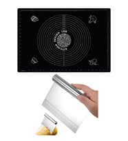 Siyah Silikon Ölçülü Çok Amaçlı Hamur Açma Matı 45 Cm X 65 Cm ve Ölçülü Çelik Hamur Kesme Spatulası