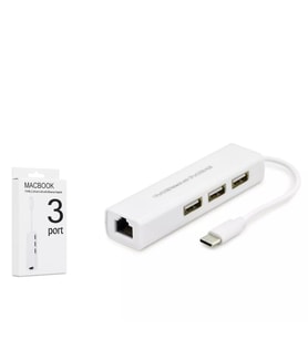 Hadron HDX7007 Type-C to Ethernet (LAN) + 3 Port USB Hub Adaptör - Beyaz