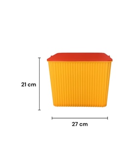 Sarı - Kırmızı, Kare Tırtıklı Plastik Temizlik Kovası – Saplı, Taşınabilir, Oyuncak Kovası, Saksı 11 Litre
