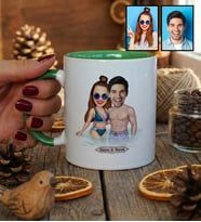 Kişiye Özel Karikatürlü Tatilci Sevgililer Kupa Bardak Sevgililer Günü Hediyesi