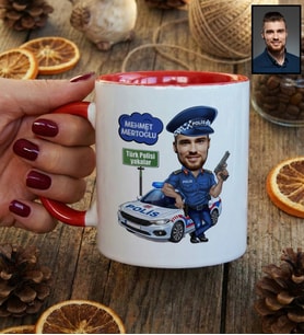Kişiye Özel Kişiye Özel Karikatürlü Erkek Polis Kupa Bardak Polisler Günü Hediyesi