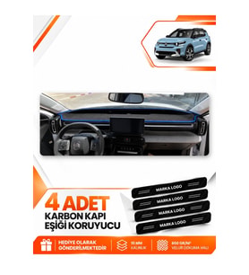 CİTROEN C3 AİRCROSS (2023-2026) Uyumlu Ön Torpido Koruma Kılıfı Halısı - Siyah Mavi