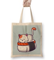 Cute Cat Sushi Salmon 04 Bez Çanta Uzun Saplı