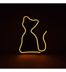 Destina Ahşap Kedi Temalı Neon Gece Lambası-Kedi Temalı Neon Masa ve Duvar Lambası 30cm*22cm