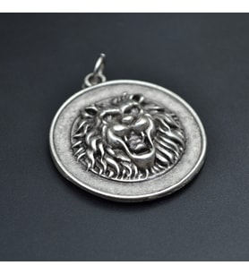 Aslan Madalyon Kolye Ucu - Antik Gümüş Kaplama - Kod:10