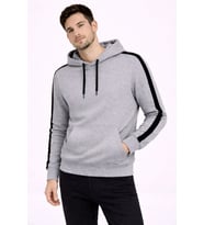 Erkek Şeritli Kapüşonlu Sweatshirt Oversize 3 Iplik Pamuklu - Gri