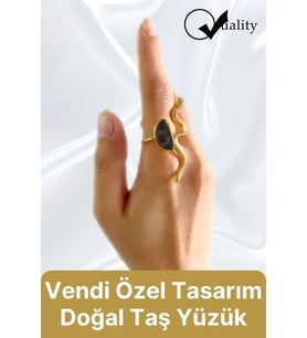 Özel Üretim Altın Pirinç Kaplama Vintage Görünümlü Şık Tasarımlı Ayarlanabilir Doğal Taş Kadın Yüzük