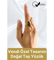 Özel Üretim Altın Pirinç Kaplama Vintage Görünümlü Şık Tasarımlı Ayarlanabilir Doğal Taş Kadın Yüzük