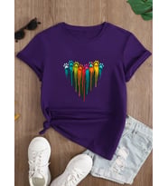 Unisex Sevimli Kedi Patili Kalp Tasarım Basklı Tshirt (Mor)