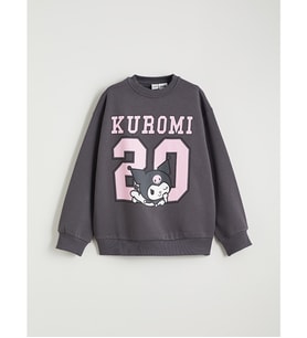 LCW Kids Gri Kuromi Baskılı Kız Çocuk Kalın Sweatshirt