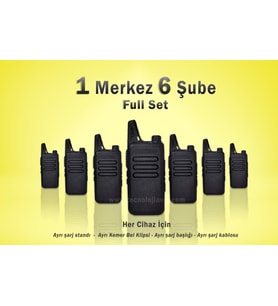 Çaycı Telsizi 1 Merkez 6 Şube Kulaklık Hediyeli Full Set (Siyah)