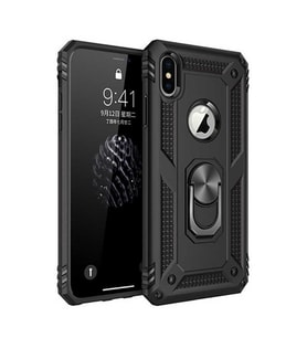 Apple iPhone XS Max 6.5 Uyumlu Kılıf Standlı Manyetik Yüzüklü Military Magnetic Ring Polycarbonate and TPU Case (Siyah)