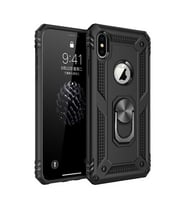 Apple iPhone XS Max 6.5 Uyumlu Kılıf Standlı Manyetik Yüzüklü Military Magnetic Ring Polycarbonate and TPU Case (Siyah)