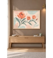 Mercan Laleler Pastel Yaylar Ahşap Çerçeveli Duvar Tablosu