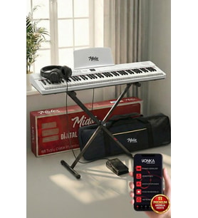 Midex PLX-80WH-ST Taşınabilir Katlanır Dijital Piyano Tuş Hassasiyetli 88 Tuş BT (Stand Sustain Kulaklık Çanta Metod)