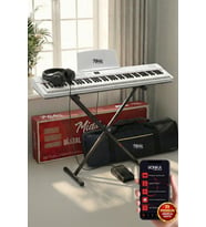 Midex PLX-80WH-ST Taşınabilir Katlanır Dijital Piyano Tuş Hassasiyetli 88 Tuş BT (Stand Sustain Kulaklık Çanta Metod)