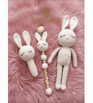 Sarı Yumak Organik El Yapımı Amigurumi Mini Tavşan Seti - Bebeğinizin İlk Arkadaşı! 3 parça