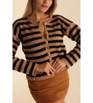 VioShine Kadın Oversize Çizgili Düğmeli Hırka