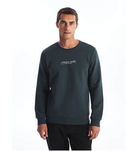 LCWAIKIKI Classic Petrol Bisiklet Yaka Baskılı Erkek Kalın Sweatshirt