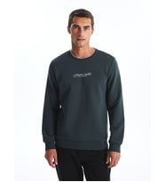 LCWAIKIKI Classic Petrol Bisiklet Yaka Baskılı Erkek Kalın Sweatshirt
