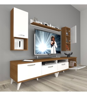 Decoraktiv Eko 5200DA Mdf Retro Tv Ünitesi Tv Sehpası (Beyaz - Kahverengi)