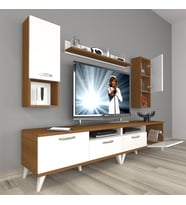 Decoraktiv Eko 5200DA Mdf Retro Tv Ünitesi Tv Sehpası (Beyaz - Kahverengi)