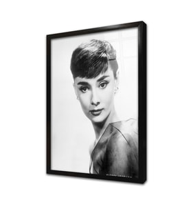 Siyah Beyaz Audrey Hepburn Çerçeveli Cam Tablo