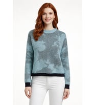 Mint Siyah Desenli Bisiklet Yaka Crop Kazak