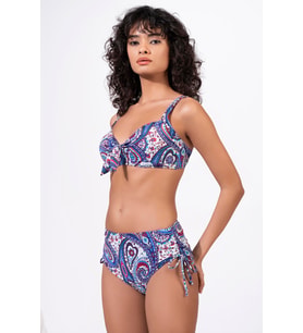 Endeep Kadın Büyük Beden Balenli Destekli Mavi Etnik Desenli Bikini Takımı
