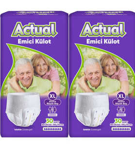 Actual Emici Külot Yetişkin Bezi XL - Extra Large - Ekstra Büyük (Islaklık Göstergeli) 60 Adet