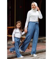 Beli Lastikli Anne Kot Pantolon (Koyu Mavi)