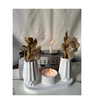 Geometrik Desenli Vazo Ve İnci Tozlu Mumluk Set 2 Set (Beyaz)