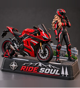 Ride Soul Kadın Motosikletçi Figürü Kırmızı Siyah Diorama 3D Baskı Motor Hediyesi