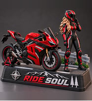 Ride Soul Kadın Motosikletçi Figürü Kırmızı Siyah Diorama 3D Baskı Motor Hediyesi