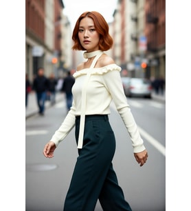 Kadın Carmen Yaka Fitted Basic Akrilik Triko Uzun Kol Bluz Güllü Atkı Aksesuarlı Şık Ve Modern Stil