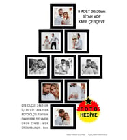 9 Adet 20x20 Çerçeve - Mdf Çerçeve - Kare Fotoğraf Çerçevesi (Siyah)