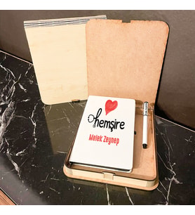 Hemşireye Hediye Ahşap Kutulu Defter Kalem Set 002