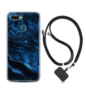 Oppo A5S A15 A16 A54 A55 A73 A74 Kılıf Boyun Askılı Silikon Blue MArble 1379