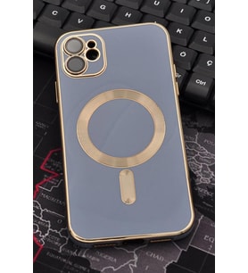 iPhone 12 Uyumlu MagSafe Özellikli Lens Korumalı Lazerli Renkli Kılıf Mavi