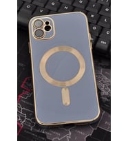 iPhone 12 Uyumlu MagSafe Özellikli Lens Korumalı Lazerli Renkli Kılıf Mavi