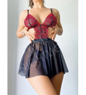 Kırmızı y Dantelli Fantazi Tül Mini Gecelik