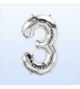3 Yaş Rakam Gümüş Folyo Balon - 76 cm